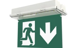 Malmbergs Underhängande piktogram med pil ner* Nödbelysning