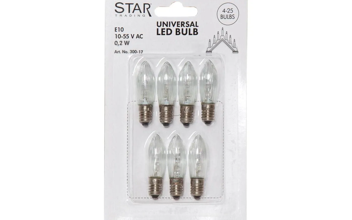Universal LED E10 10-55V 3lm 2100K 7-Pack