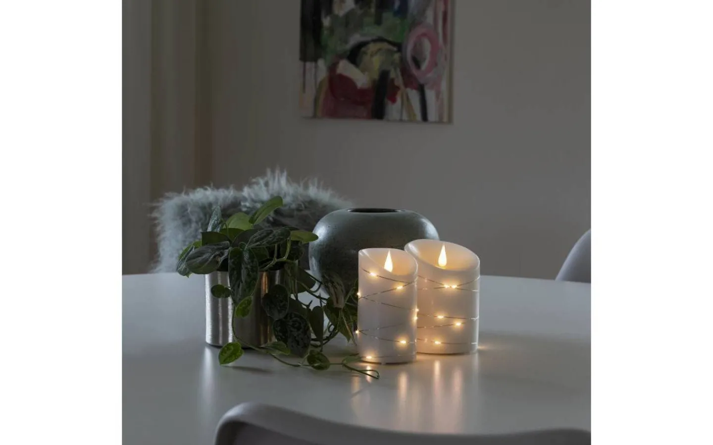 Blockljus Inomhus|Blockljus Inomhus<Konstsmide Vax Batteridrivet Blockljus med Ljusslinga 14cm Vit