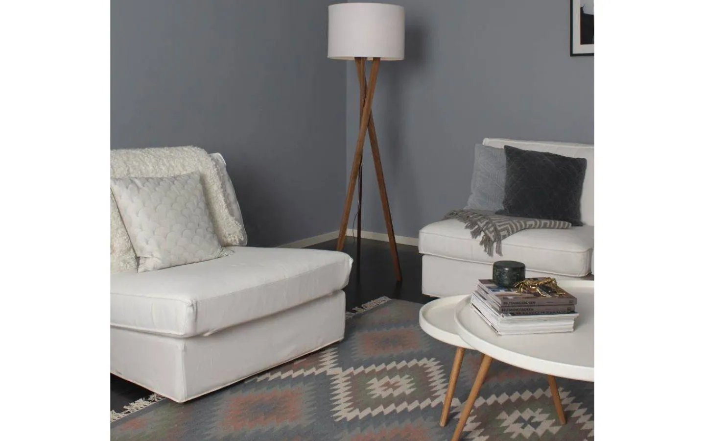 Golvlampor<By Rydens Vega Golvlampa 160cm Vit/Valnöt