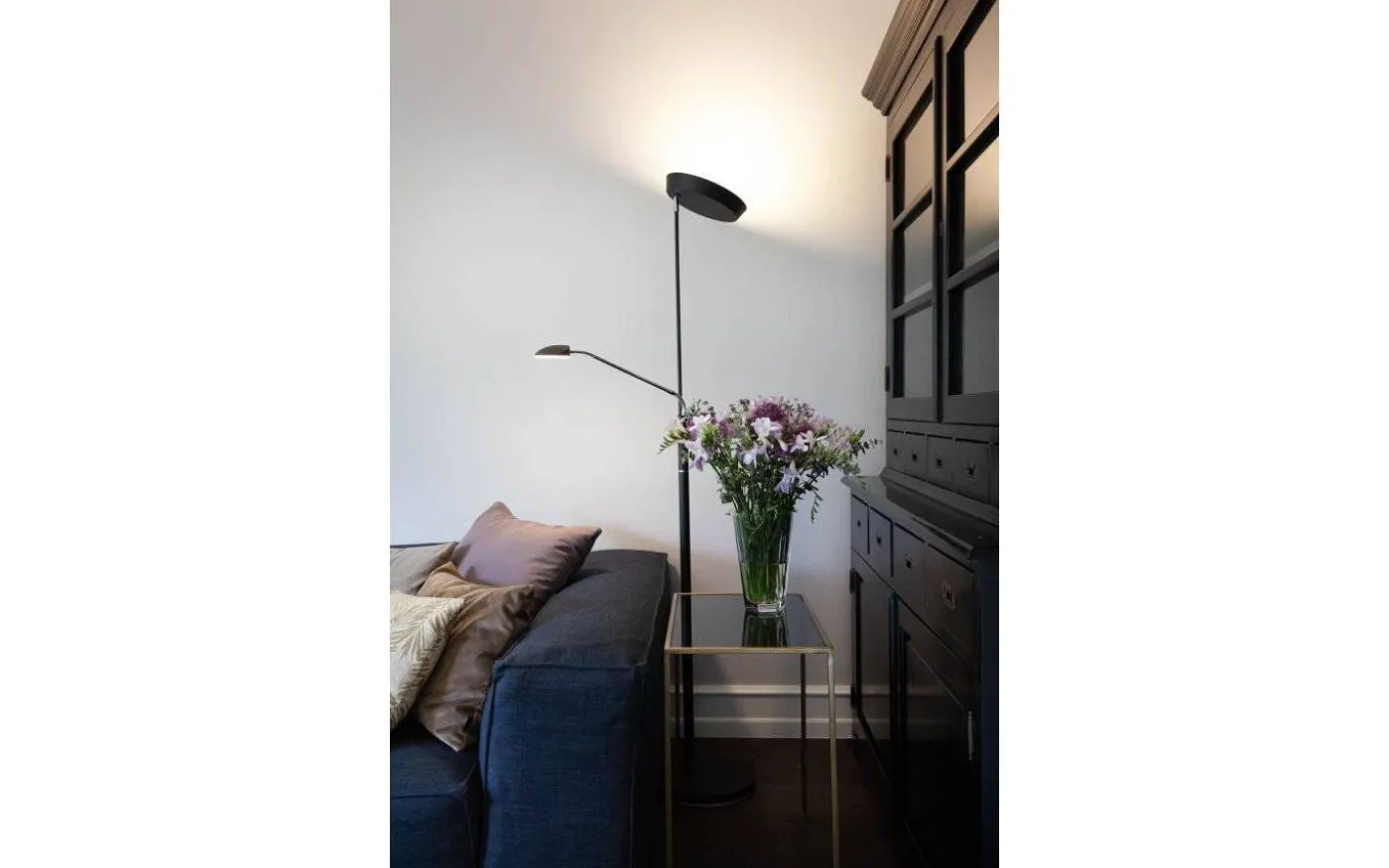 Vegas Golvlampa 180cm LED 3000K 20W+5W Dimbar Svart/Krom