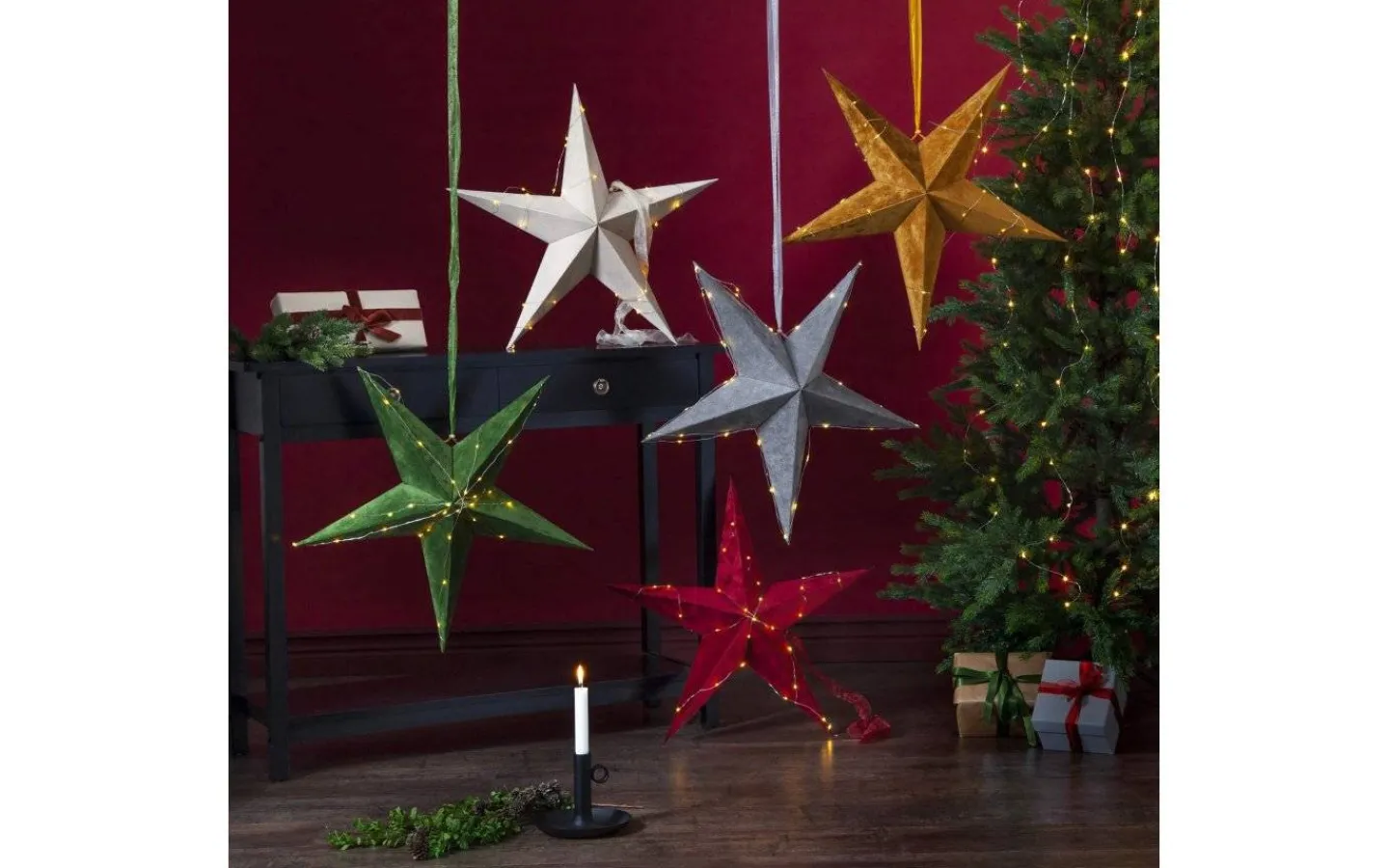 Star Trading Velvet Batteridriven Julstjärna Sammet Med Ljusslinga, Vinröd* Visa Alla Julstjärnor|Julstjärnor Utan Sladd