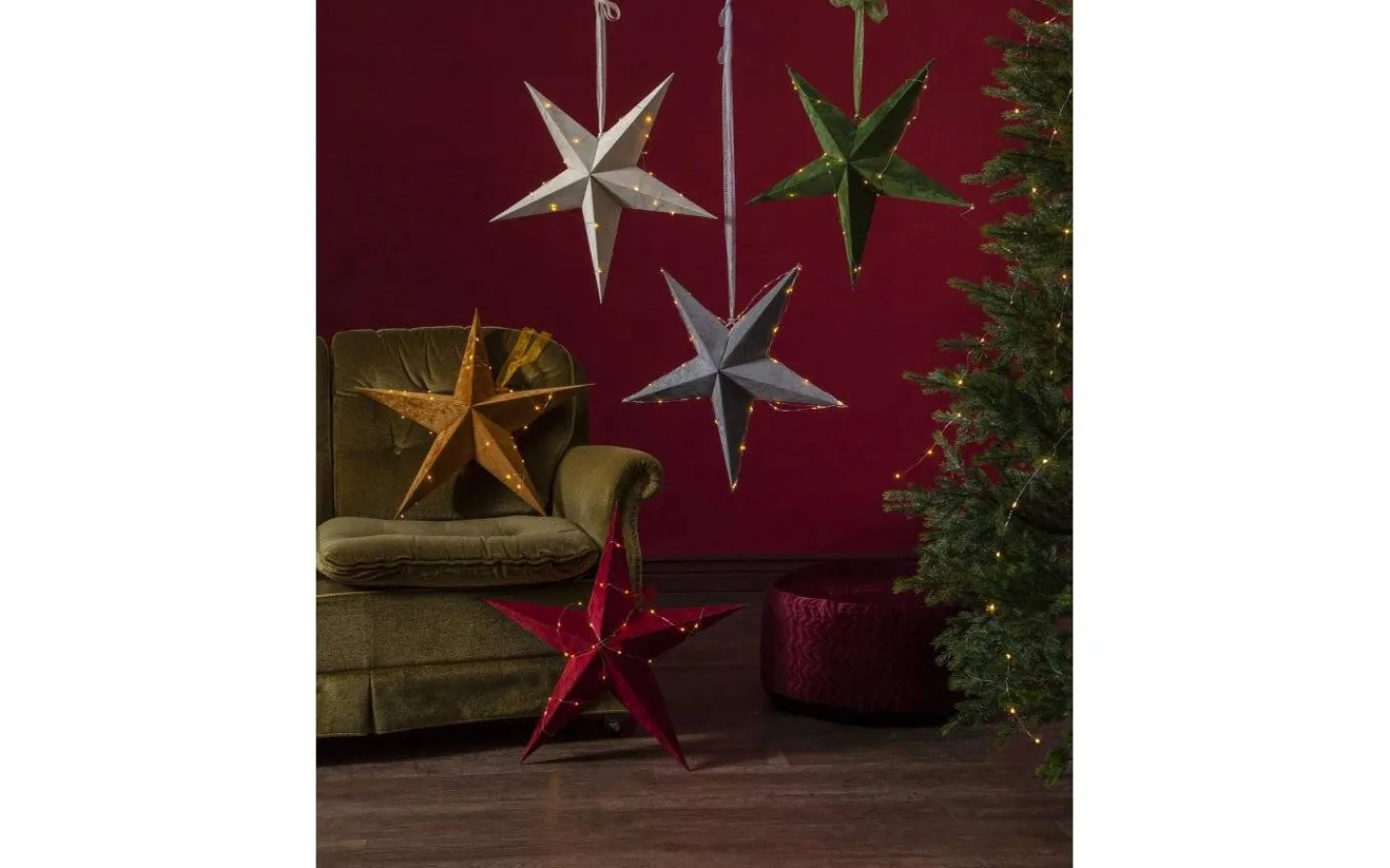 Star Trading Velvet Batteridriven Julstjärna Sammet Med Ljusslinga, Vinröd* Visa Alla Julstjärnor|Julstjärnor Utan Sladd