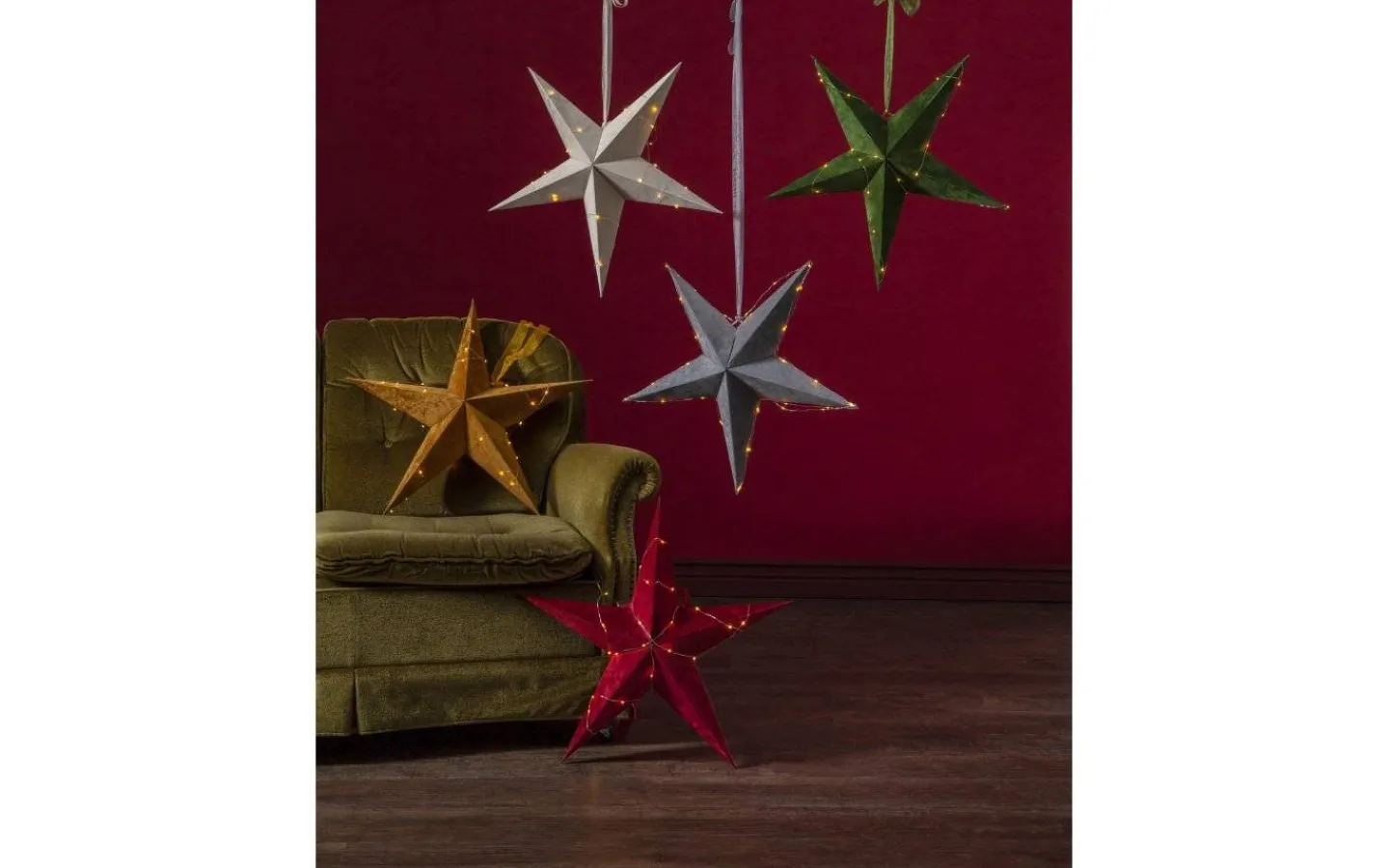 Star Trading Velvet Batteridriven Julstjärna Sammet Med Ljusslinga, Vinröd* Visa Alla Julstjärnor|Julstjärnor Utan Sladd