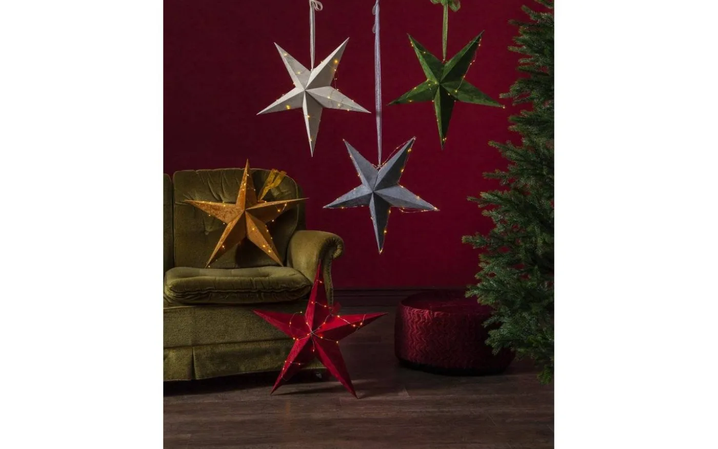 Velvet Batteridriven Julstjärna Sammet Med Ljusslinga, Guld