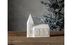 Star Trading Vinter Batteridriven Juldekoration Kyrka 20,5cm Vit* Batteri Julpynt Inomhus