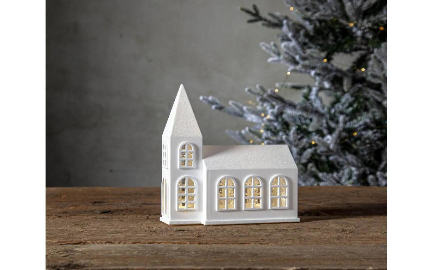 Star Trading Vinter Batteridriven Juldekoration Kyrka 20,5cm Vit* Batteri Julpynt Inomhus