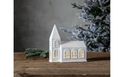 Star Trading Vinter Batteridriven Juldekoration Kyrka 20,5cm Vit* Batteri Julpynt Inomhus