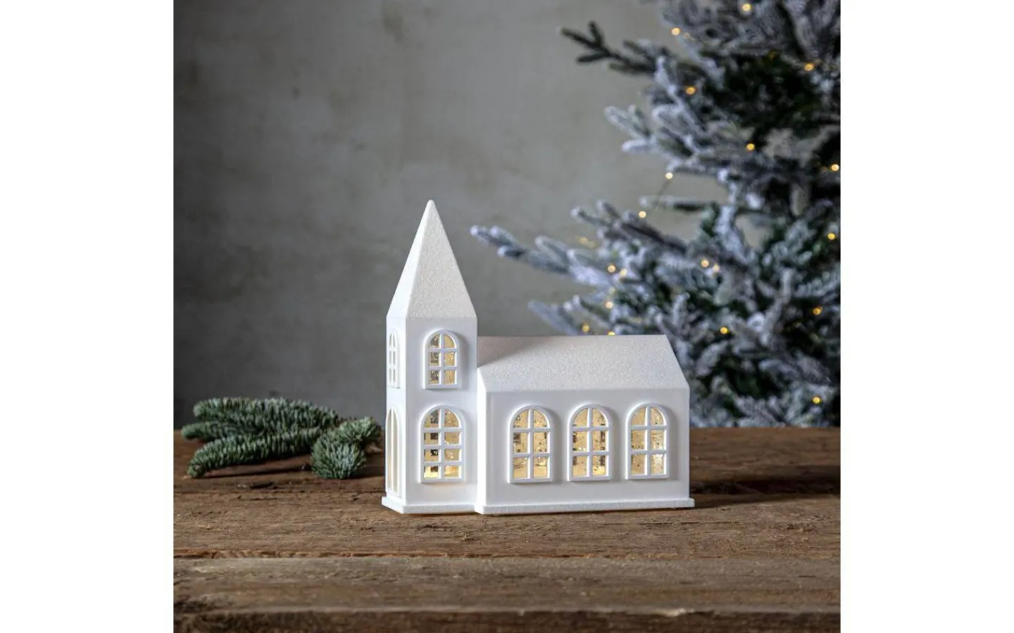 Star Trading Vinter Batteridriven Juldekoration Kyrka 20,5cm Vit* Batteri Julpynt Inomhus