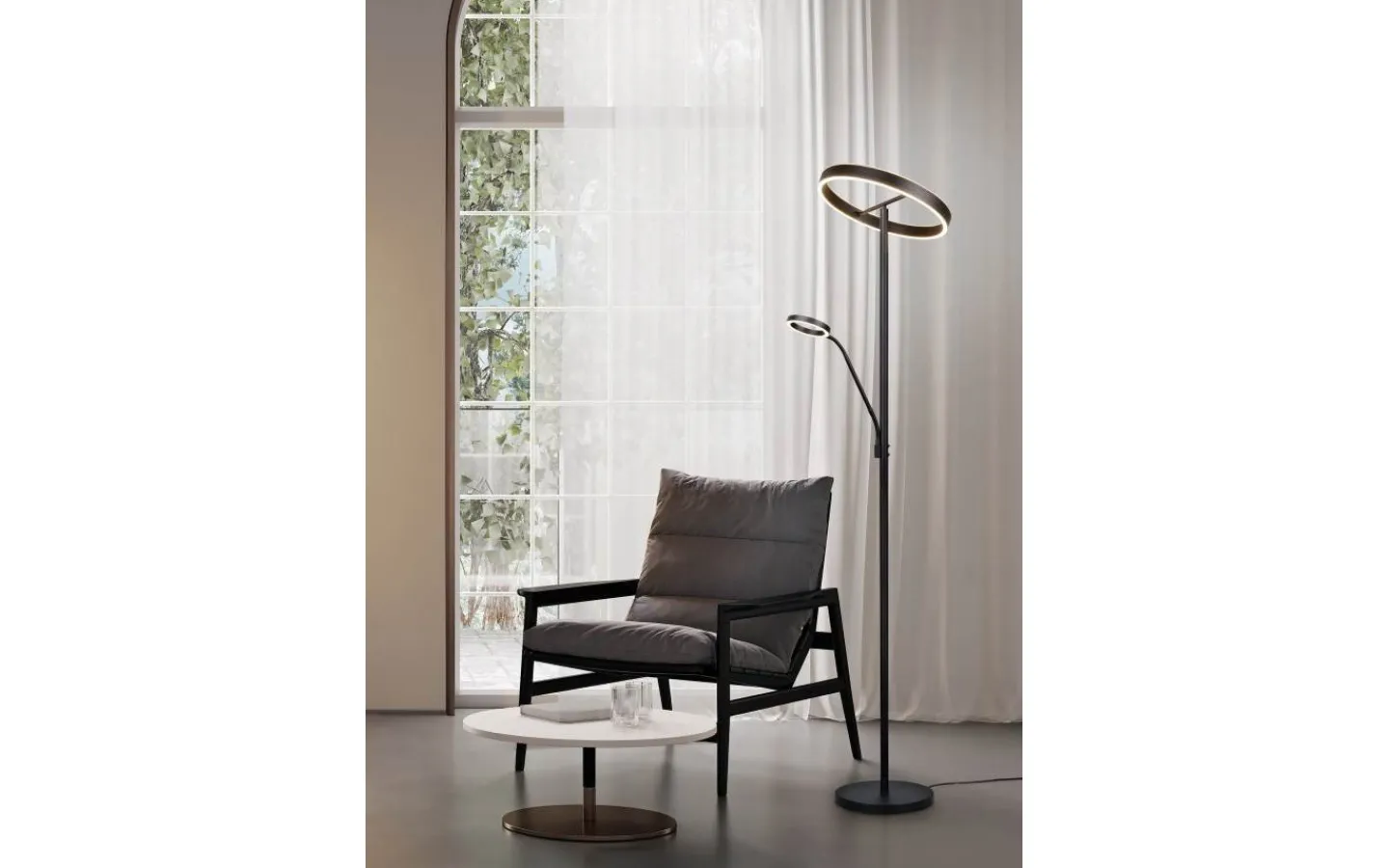 Trio Lighting Willis Golvlampa LED med läslampa mattsvart* Uplight|Golvläslampor