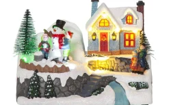 Julbyar Och Figurer|Batteri Julpynt Inomhus<Star Trading Winterville Batteridriven Stuga med snögubbe 18cm Multifärgad