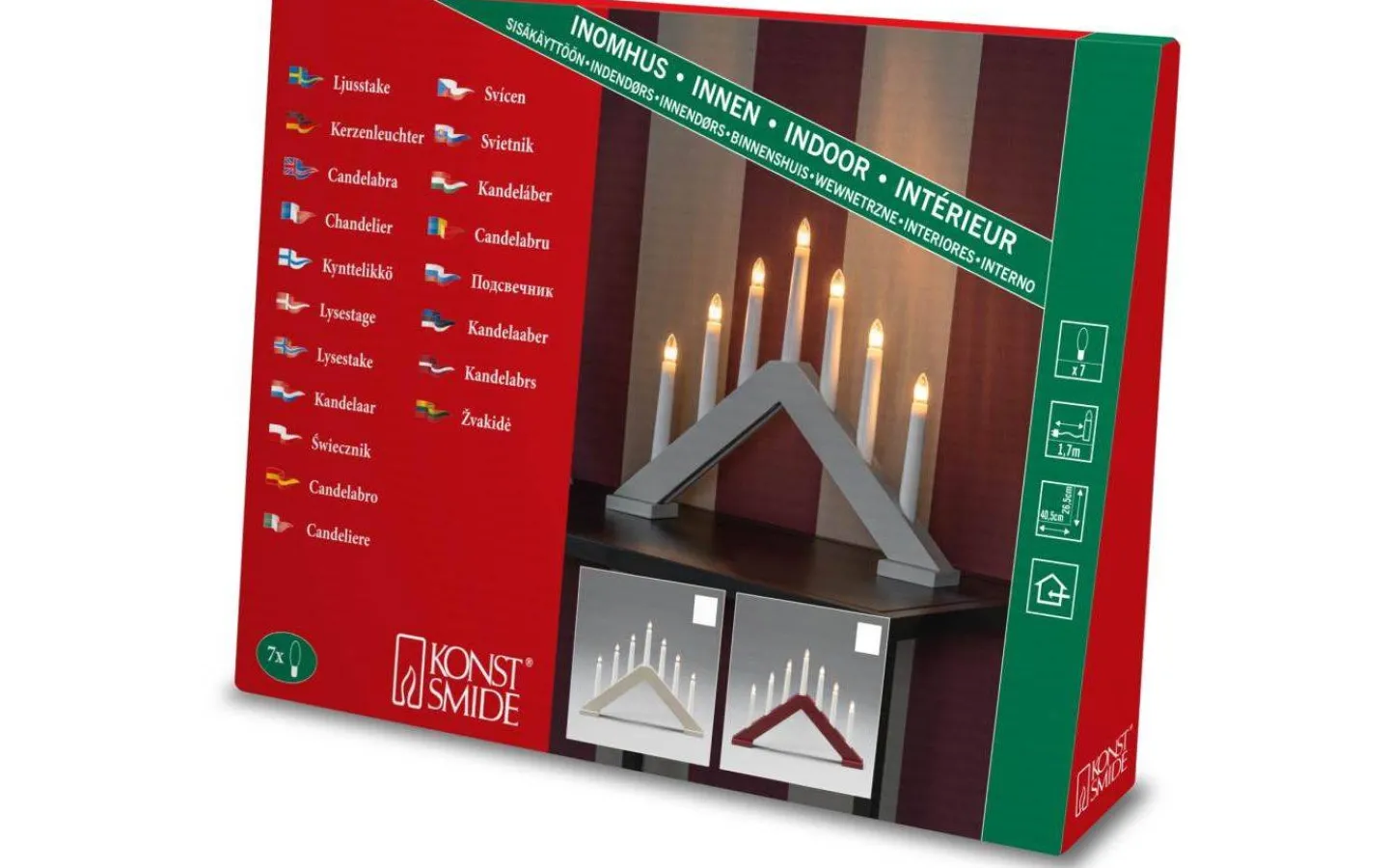 Visa Alla Adventsljusstakar|Adventsljusstakar 0-30 Cm<Konstsmide Zoe Adventsljusstake 7L Mörkröd 27cm